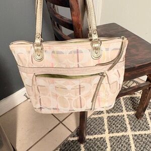 Stylish Cream and Gold Coach Bag